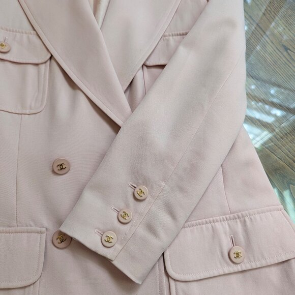 CHANEL Vintage Pink Wool Double Breasted Jacket 97P Spring 1997 FR40 S M 6 8 - Picture 7 of 16